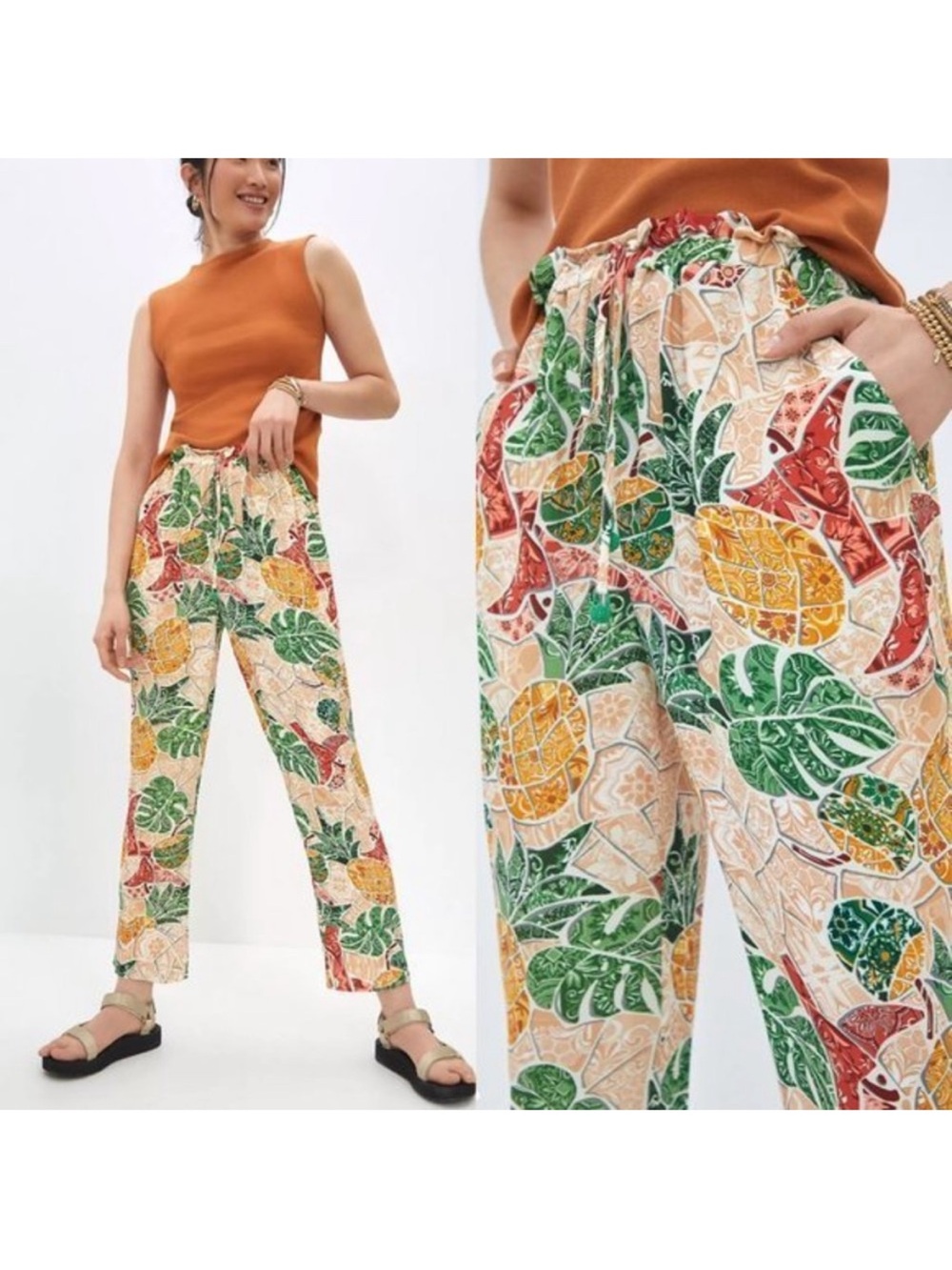 Farm Rio Mosaic Tapered Pants Green Anthropologie